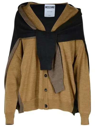 Moschino Beige Virgin Wool Cardigan In Brown