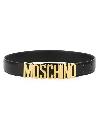 Moschino Logo Plaque Belt In Black