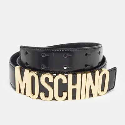 Pre-owned Moschino Black Leather Classic Logo Belt 95 Cm