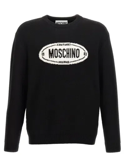 Moschino Black Logo Intarsia Sweater In Blackwhite