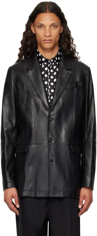 Moschino Black Notched Lapel Leather Jacket