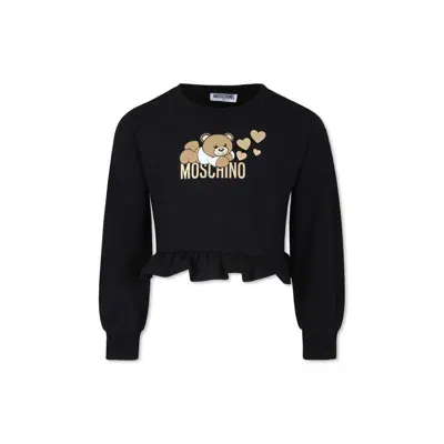 Moschino Kids' Black Sweatshirt For Girl With Teddy Bear And Heart