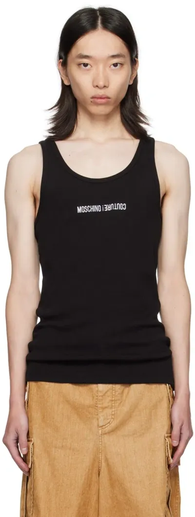 Moschino Logo-embroidered Ribbed Tank Top In Black