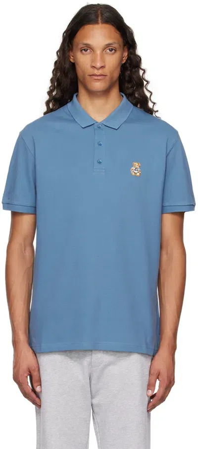 Moschino Blue Teddy Patch Polo In Light Blue