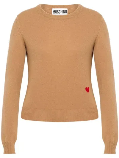 Moschino Heart-motif Crew-neck Jumper In Neutrals