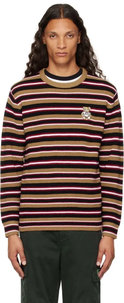 Moschino Brown Virgin Wool Striped Sweater In Multi Brown