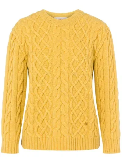 Moschino Cable Knit Virgin Wool Jumper In Yellow