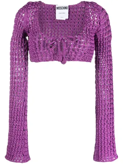 Moschino Chunky Open-knit Crop Top In Violett