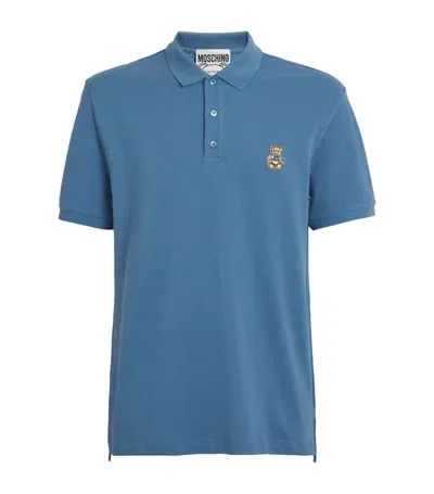 Moschino Cotton Bear-patch Polo Shirt In Blue