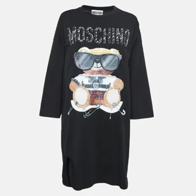 Pre-owned Moschino Couture Black Teddy Embroidered Cotton Oversized T-shirt Dress S