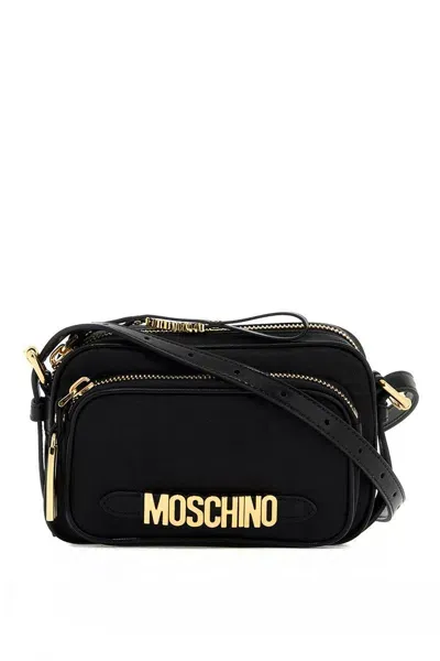 Moschino Couture Chic Mini Shoulder Handbag With Metal Logo In Black