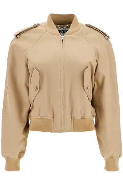 Moschino Couture Cotton Blend Gabardine Bomber Jacket In Tan