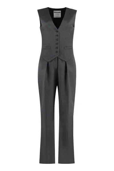 Moschino Couture Elegant Virgin Wool Jumpsuit For Women In Gray