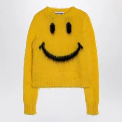 Moschino Couture Mohair Smiley Pullover In Yellow