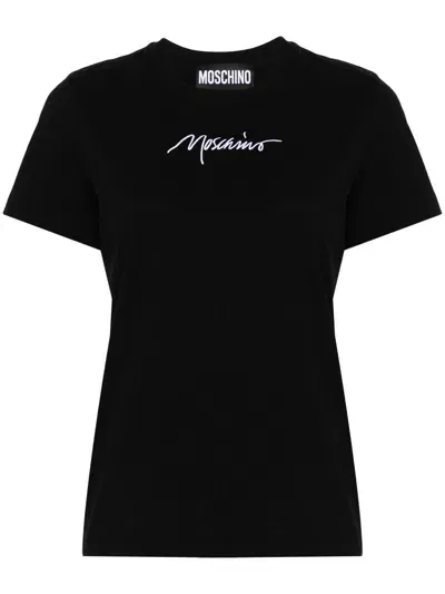 Moschino Couture Moschino Embroidered-logo T-shirt In Black