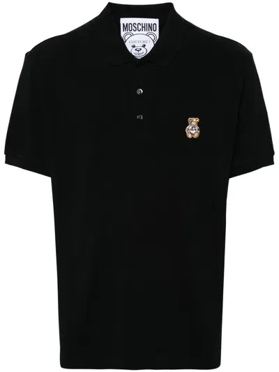 Moschino Couture Moschino Teddy Bear-patch Polo Shirt In Black