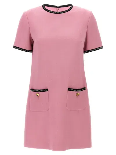 Moschino Crepe Dress With Contrast Trim And Pockets In 粉色的