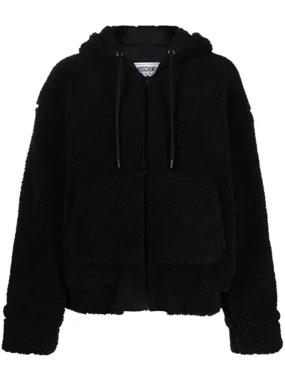 Moschino Crystal-embellished Shearling Hoodie In Black