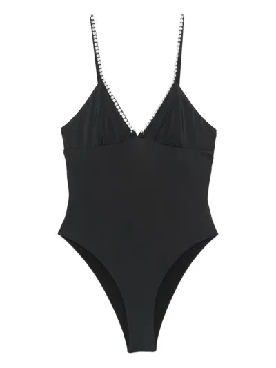 Moschino Crystal-embellished Swimsuit In Black