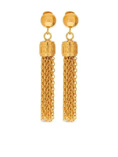 Moschino Dangling-chain Clip-on Earrings In Gold