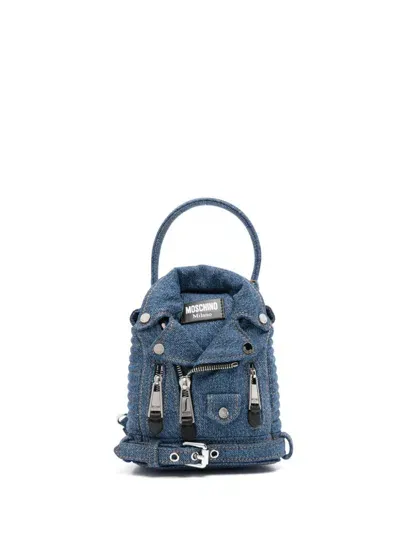 Moschino Denim Biker Backpack In 蓝色