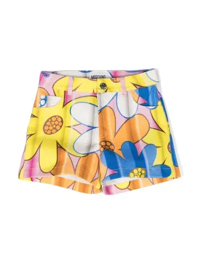 Moschino Kids' Floral Denim Shorts In Pink Flowers