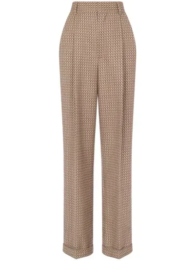 Moschino High Rise Jacquard Straight Pants In Beige