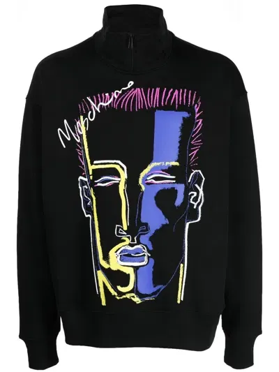 Moschino Graphic-print Half-zip Jumper In Black