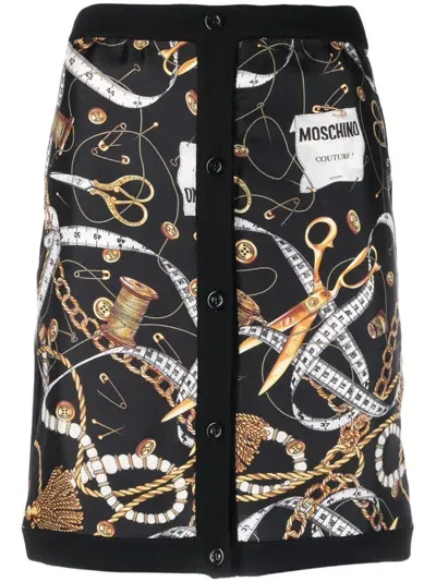 Moschino Graphic-print High-waisted Miniskirt In Black