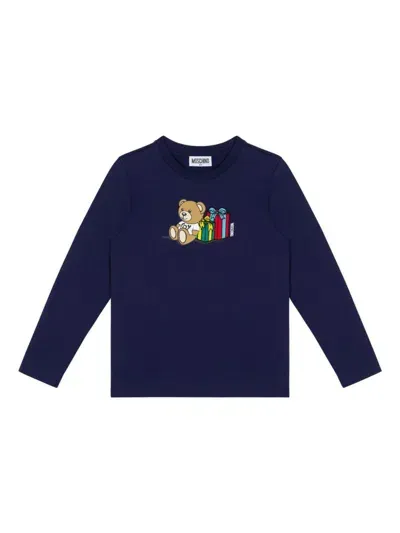 Moschino Kids' Graphic Print Sweater In Blue