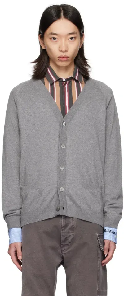 Moschino Gray Upside Down Logo Cardigan In Grey