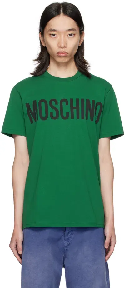 Moschino Green Printed-logo T-shirt In Multi Green