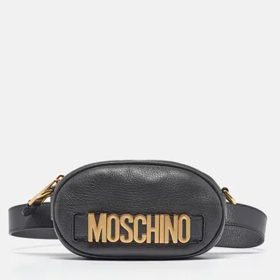 Pre-owned Moschino Grey Leather Mini Classic Logo Belt Bag