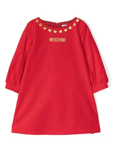 Moschino Kids' Heart-embroidered Dress In Red