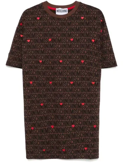 Moschino Heart-embroidered T-shirt In Brown