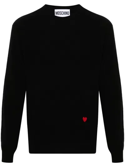 Moschino Heart-intarsia Sweater In Black