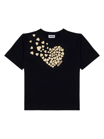 Moschino Kids' Heart-print T-shirt In Black