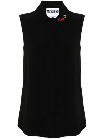 Moschino Heart Safety Pin Blouse In Black