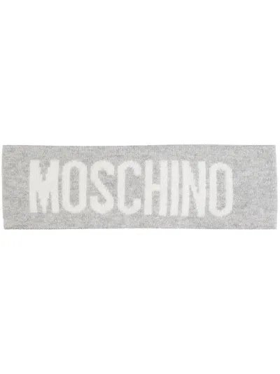 Moschino Intarsia Knit-logo Headband In Grey