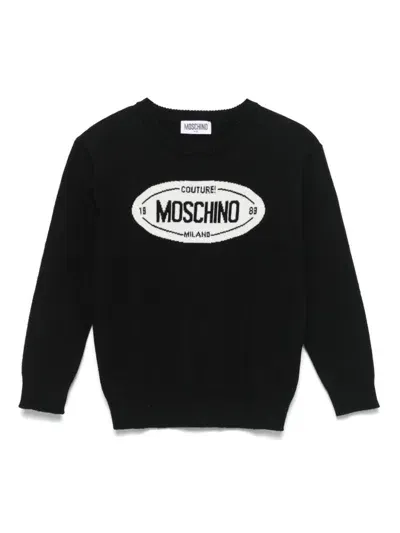 Moschino Kids' Intarsia-logo Sweater In Black