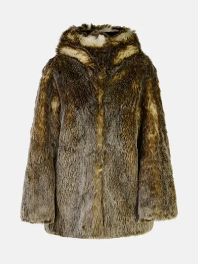 Moschino Jeans Brown Acrylic Eco Fur Coat