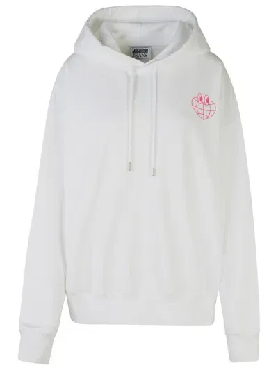 Moschino Jeans Logo Printed Drawstring Hoodie In White