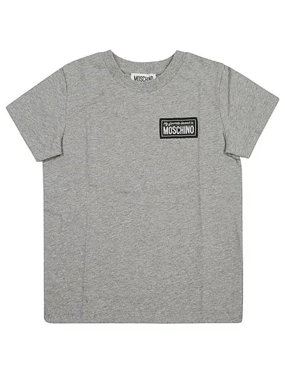 Moschino Kids' Logo-patch Crewneck T-shirt In Grey