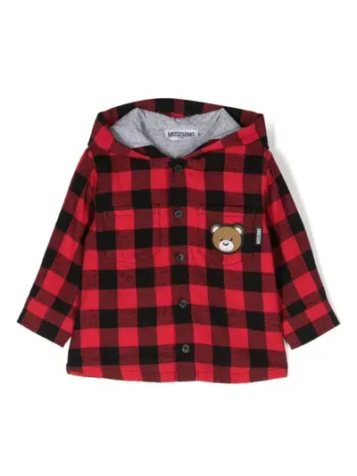 Moschino Babies' Leo-teddy Hooded Shirt In Red