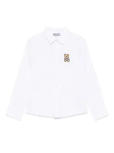 Moschino Kids' Leo Teddy-patch Shirt In White