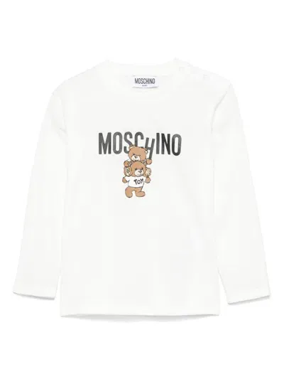 Moschino Babies' Leo Teddy-print T-shirt In 白色