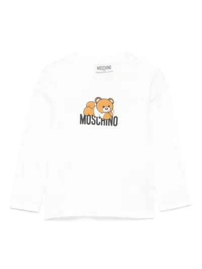 Moschino Babies' Leo Teddy-print T-shirt In 白色