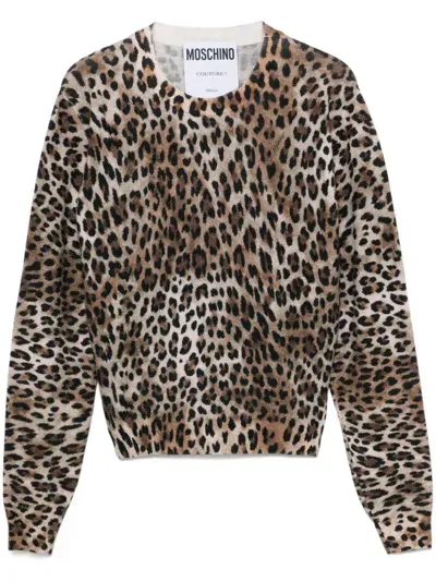 Moschino Leopard-print Sweater In Brown