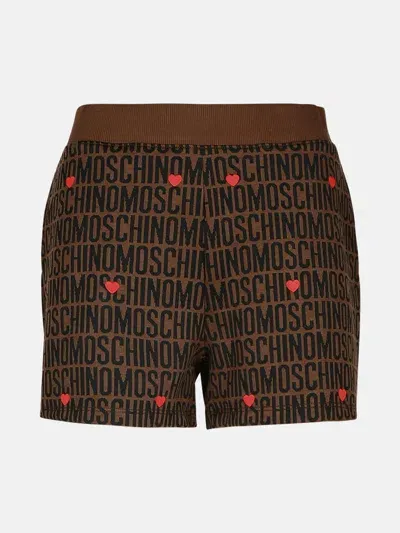 Moschino Logo Brown Cotton Blend Shorts