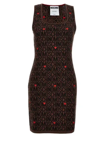 Moschino Logo Dress In Brown